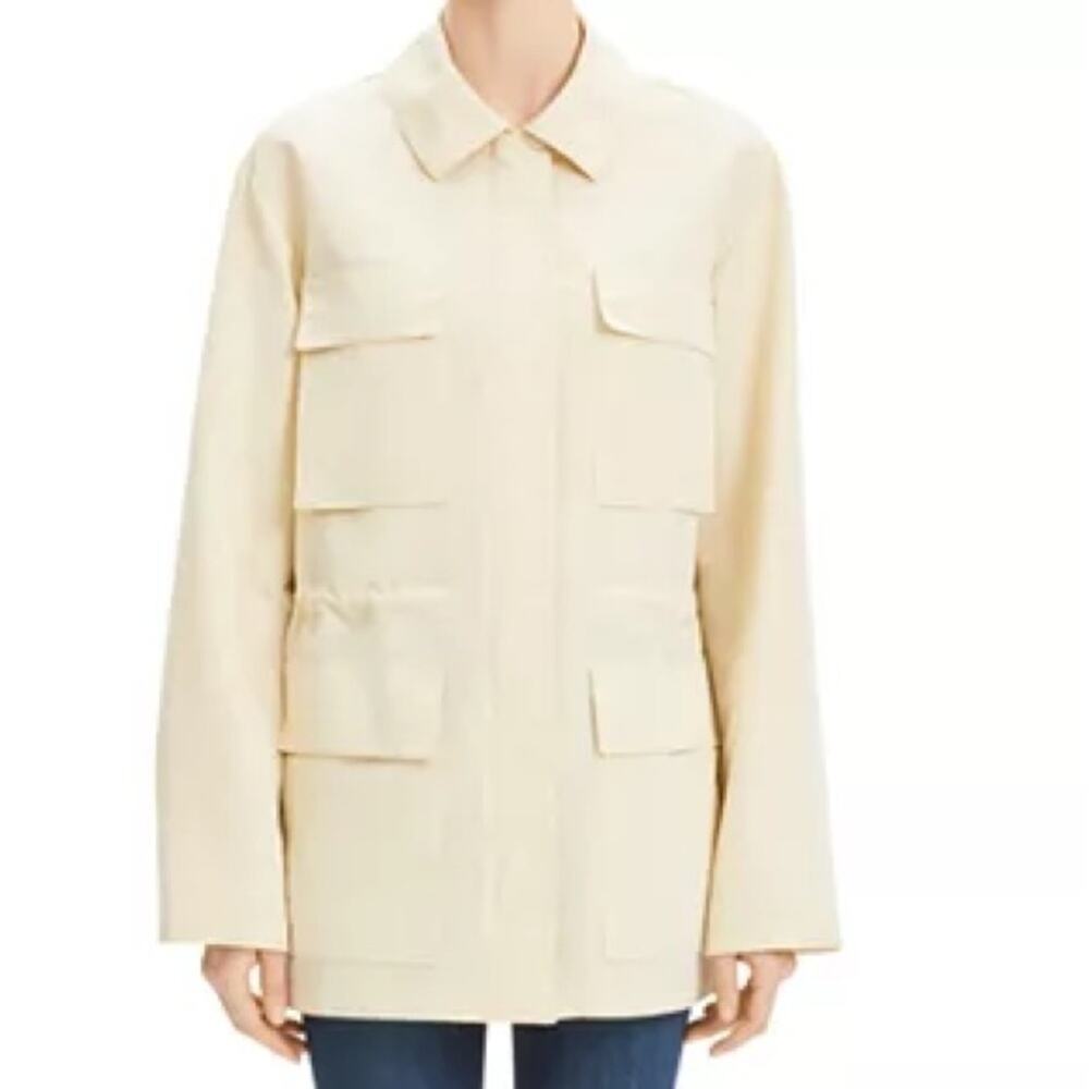 Theory womens Jacket Anorak ecru‎ cream waist cinch pockets utility quite luxury